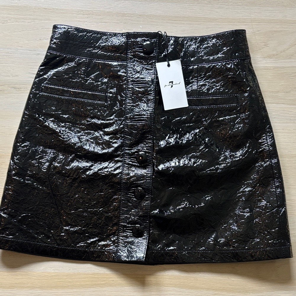 7 For All Mankind Black Glossy Mini  high waist Skirt